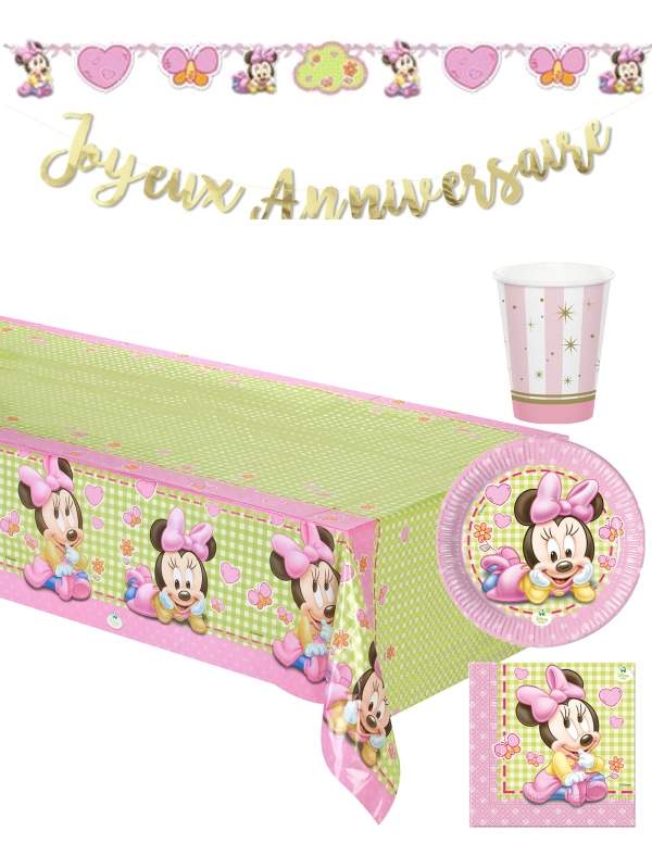 HappyTorta.it Confezione decorazione compleanno 1 anno bambina Minnie Disney - 1