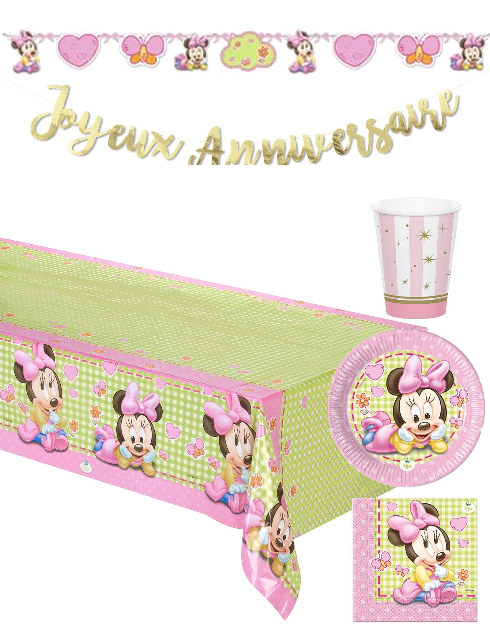 Confezione decorazione compleanno 1 anno bambina Minnie Disney