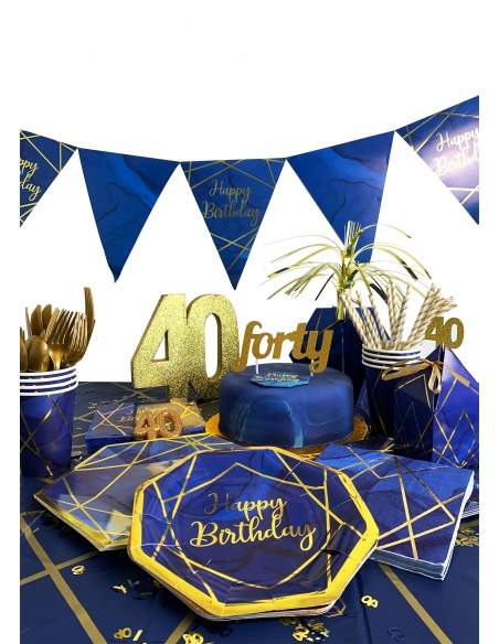 HappyTorta.it Pacchetto decorazioni compleanno blu e oro (adulto, musica ...) - 2