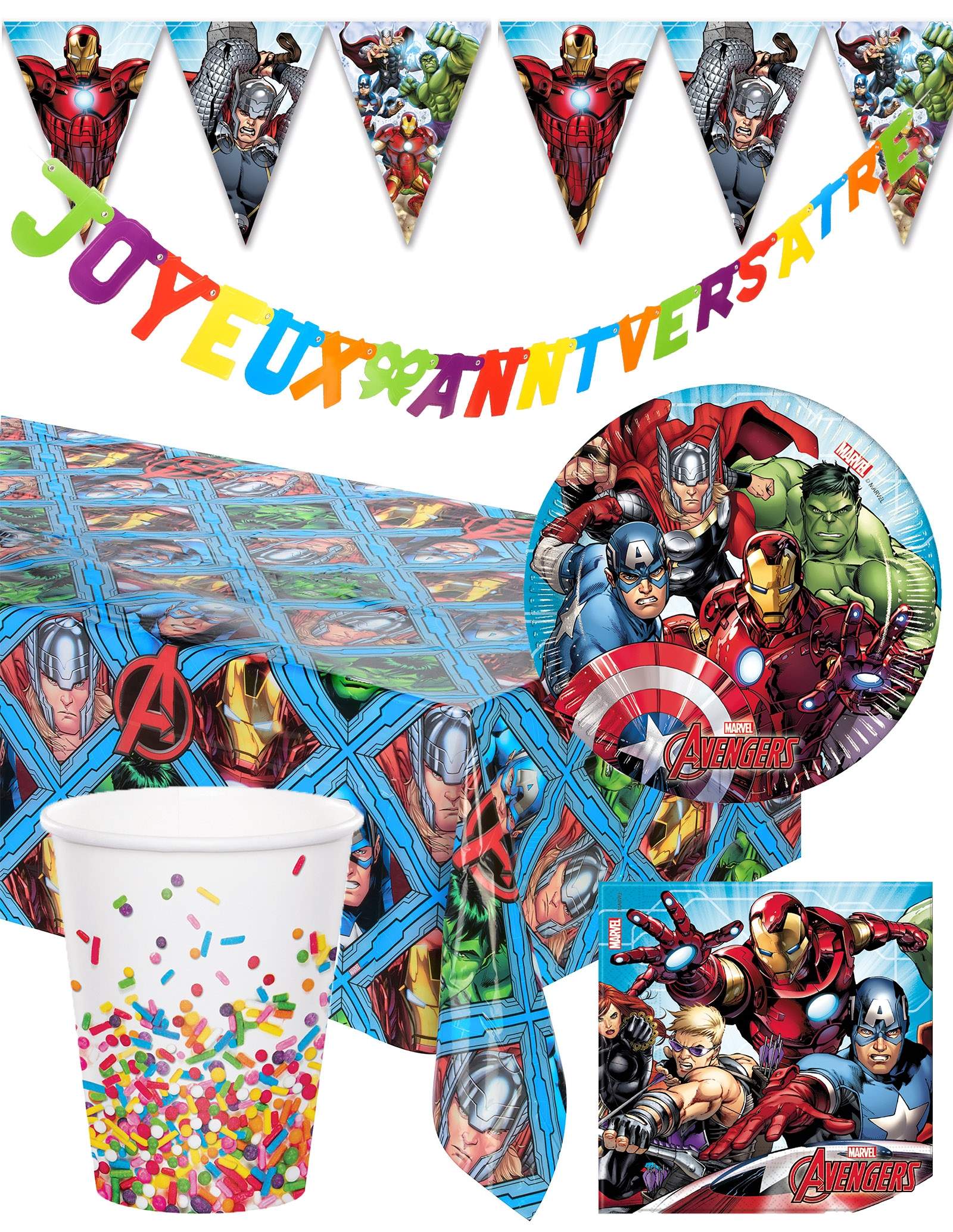 Pacchetto di decorazioni per il compleanno dei supereroi Marvel Avengers