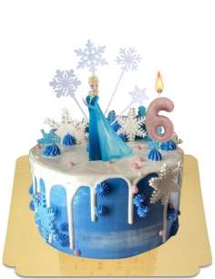  Torta gocciolante regina delle nevi bianca con mini macaron blu e figurina di Elsa vegana, senza glutine - 185