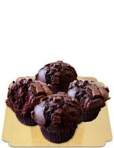HappyTorta.it 4 Muffin al doppio cioccolato grandi "fudgy" con cuore fondente senza zucchero, biologici, vegani e a basso IG - 1