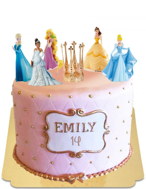 Torta Principesse Disney Elsa, Cenerentola, Rapunzel, Belle, Tiana senza glutine HappyTorta.it - 1